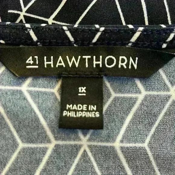 41 Hawthorn Dress Navy Women’s 1X Faux Wrap Midi Geometric Design - Picture 7 of 9